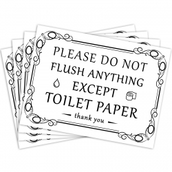 4 Pcs 3 x 4 Inch Small Elegant Funny Toilet Sign, Please Do Not Flush Anything Except Toilet Paper Sign, Acrylic Hanging Sign for Toilet Bathroom Home Decor (Black Words, Elegant Style)